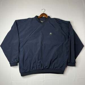 Vintage Pinnacle Golf Embroidered Logo Navy Blue V-Neck Pullover Windbreaker Jac